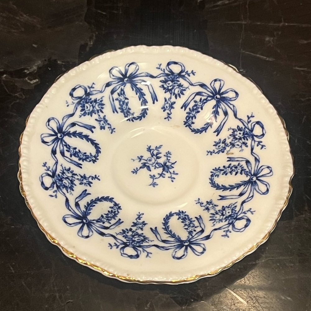 Elegant Classic Blue and White tea cup Saucer with Gold Accents